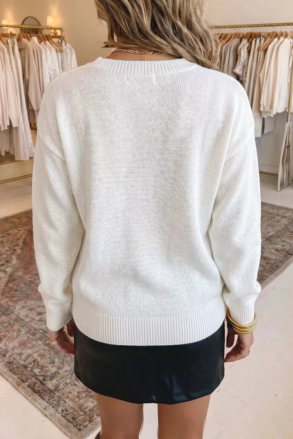 Drop Shoulder Round Neck Long Sleeve Sweater by Trendsi