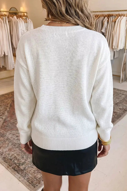 Drop Shoulder Round Neck Long Sleeve Sweater by Trendsi