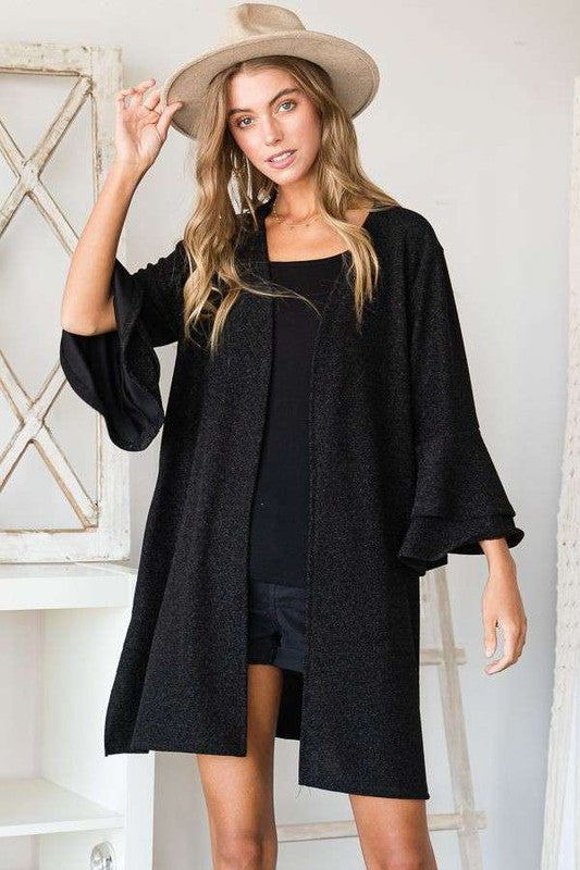 Glitter bell sleeve kimono style cardigan PLUS