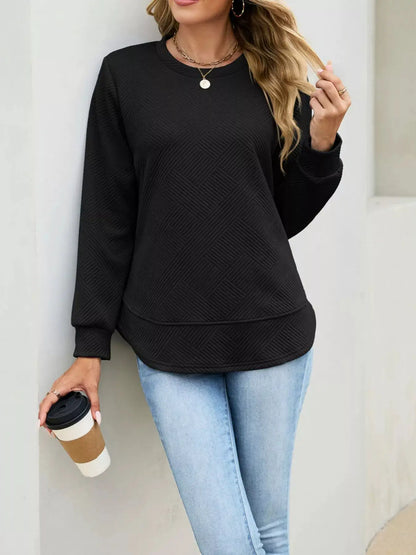 Textured Crew Neck Sweatshirt by Trendsi