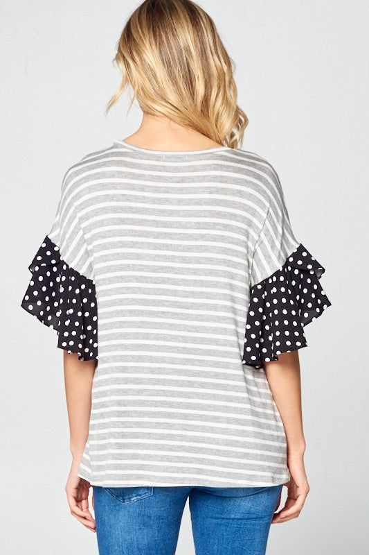 PLUS POLKA DOT RUFFLE SLEEVE TOP