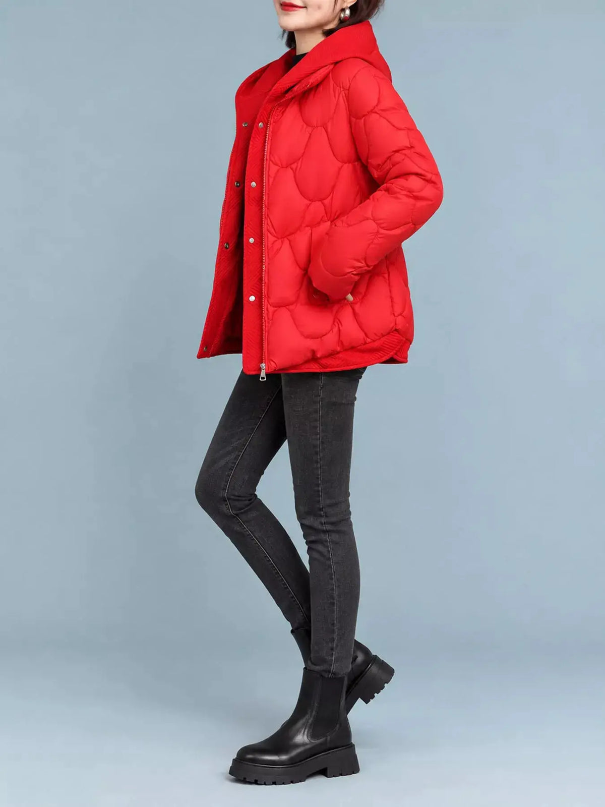 Plus Size Quilted Hooded Puffer Jacket with Snap-Button Closure by Trendsi