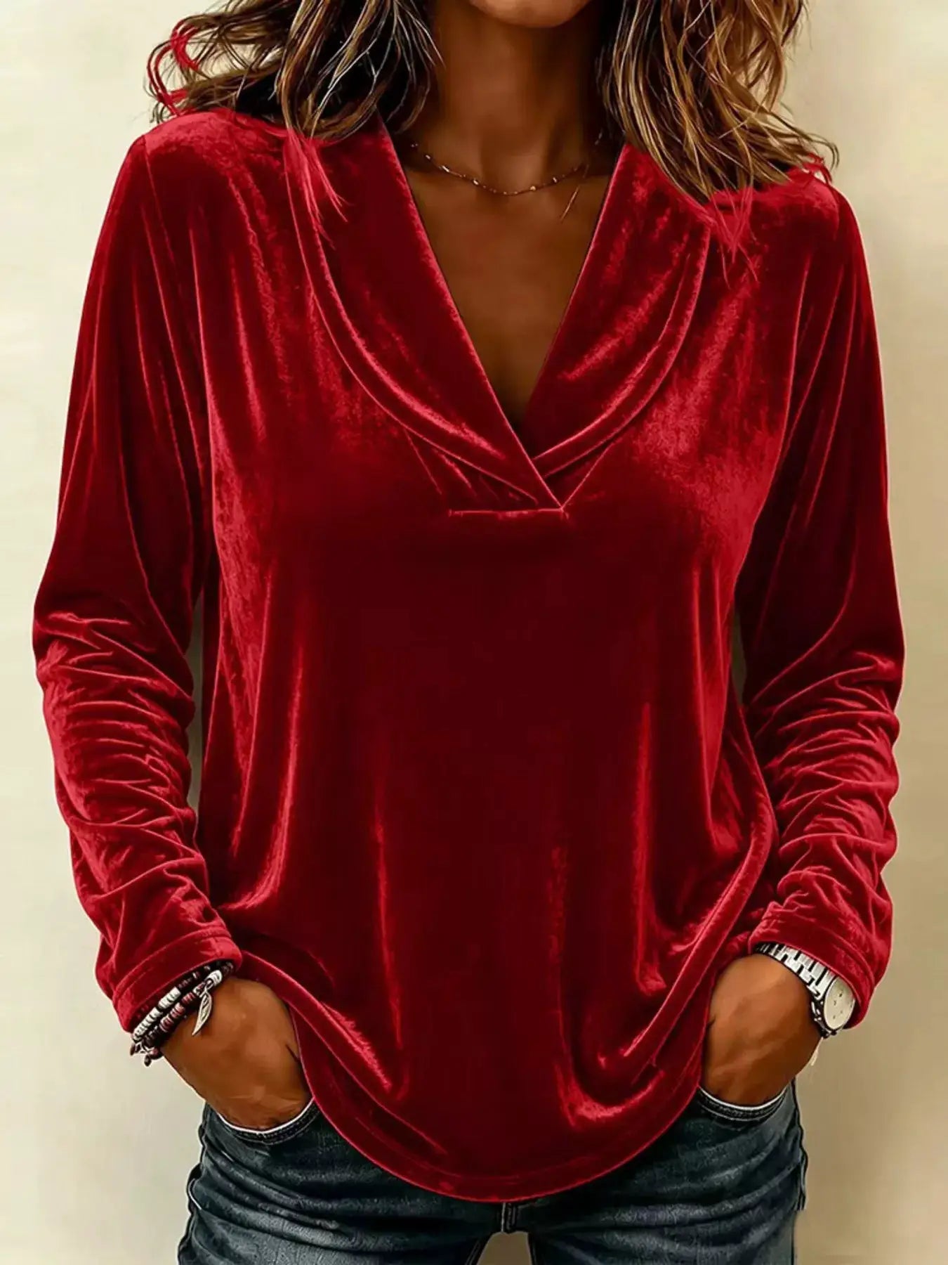 Full Size Velvet Long Sleeve T-Shirt Plus Size by Trendsi