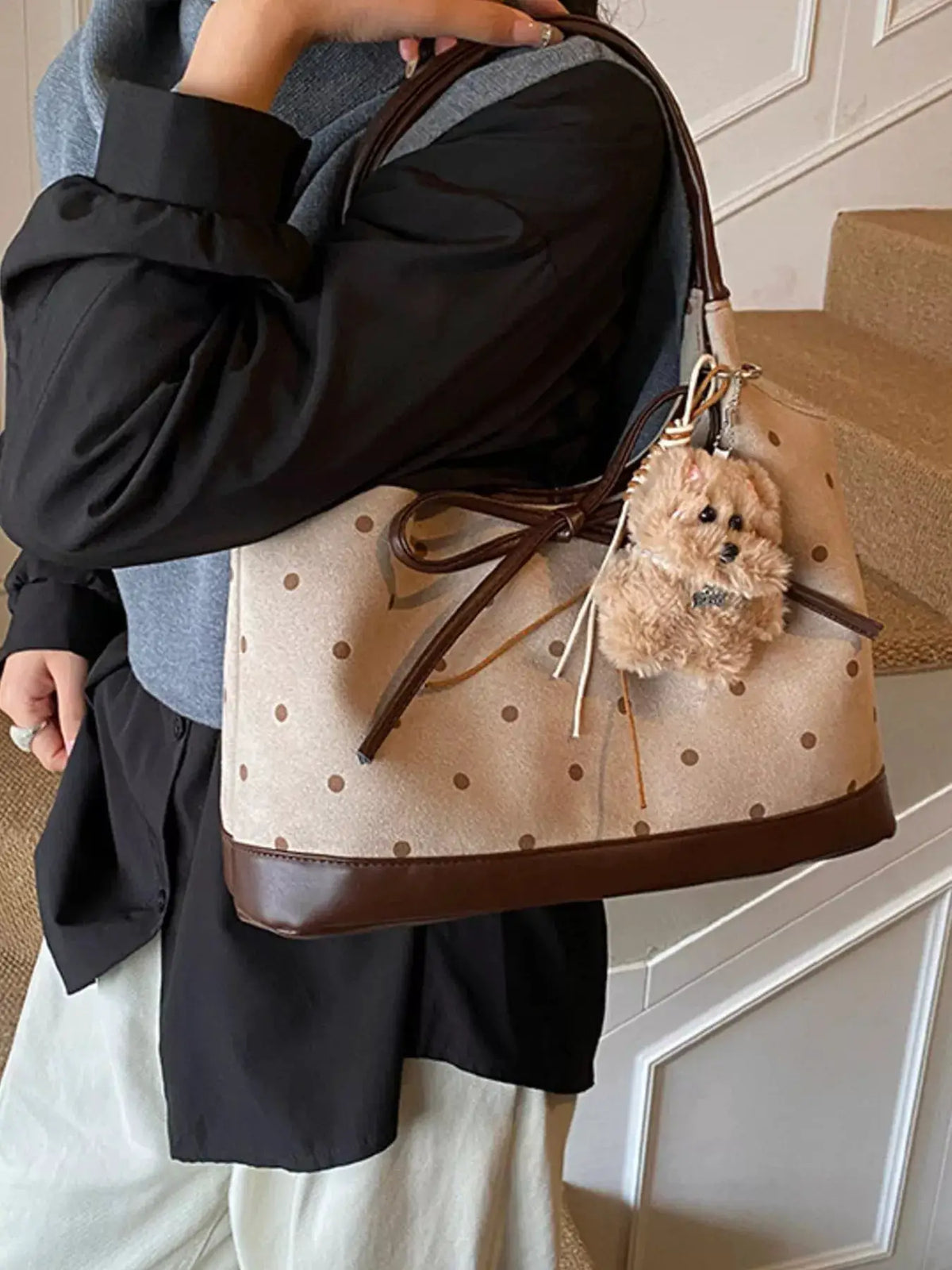 Polka Dot Bow Shoulder Bag by Trendsi