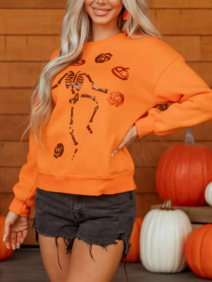 Dancing Critters Sequin Halloween Crewneck Sweatshirt by Trendsi