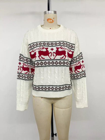 Christmas Reindeer Pattern Cable Knit Sweater by Trendsi