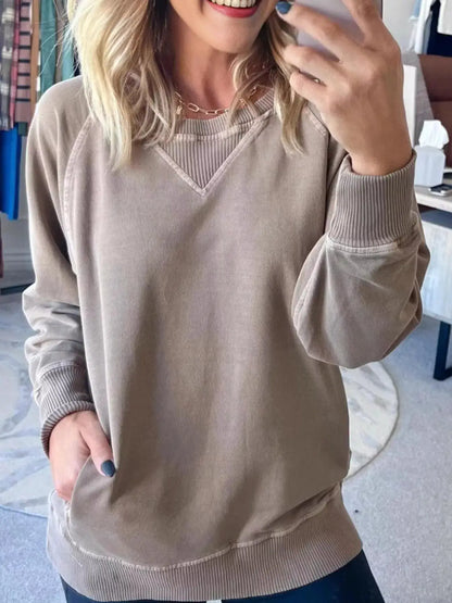 Crew Neck Raglan Sleeve Sweatshirt by Trendsi
