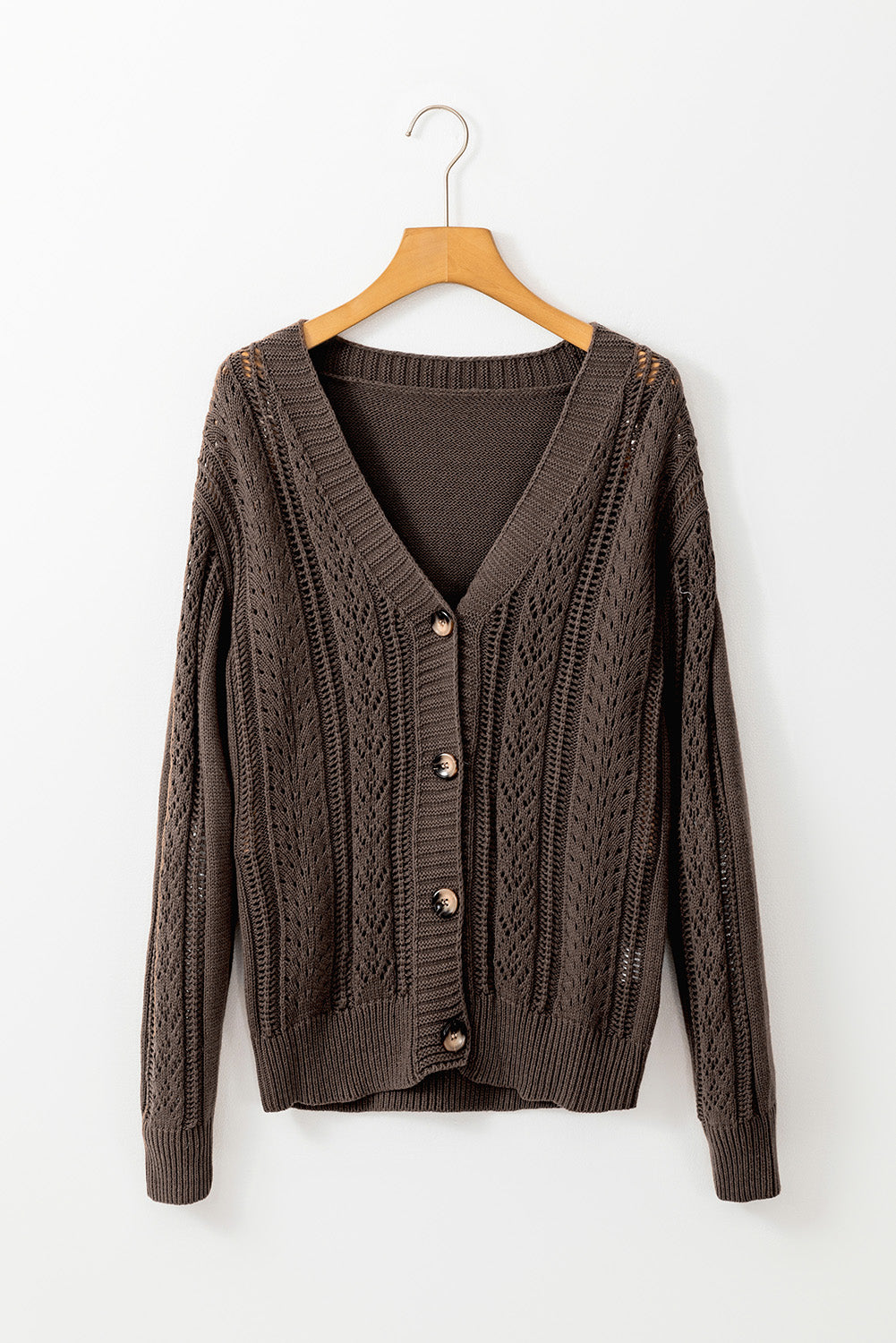 Dark Khaki Open Knit Drop Shoulder Sweater Cardigan