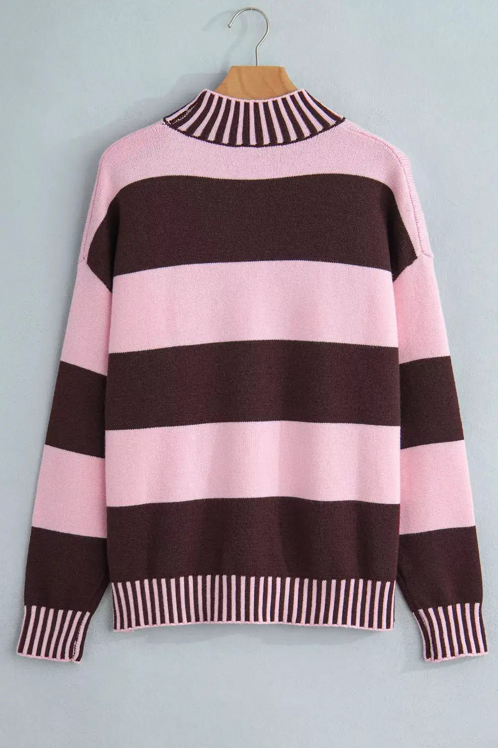 Stripe Contrast High Neck Dropped Shoulder Relaxed Sweater by Trendsi
