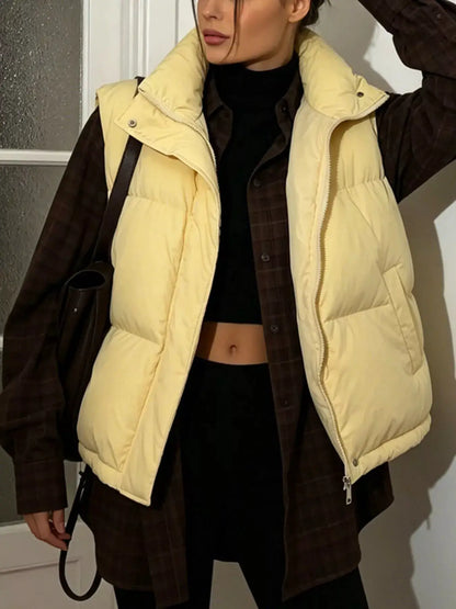 Snap-Button Placket Quilted Puffer Vest Coat by Trendsi