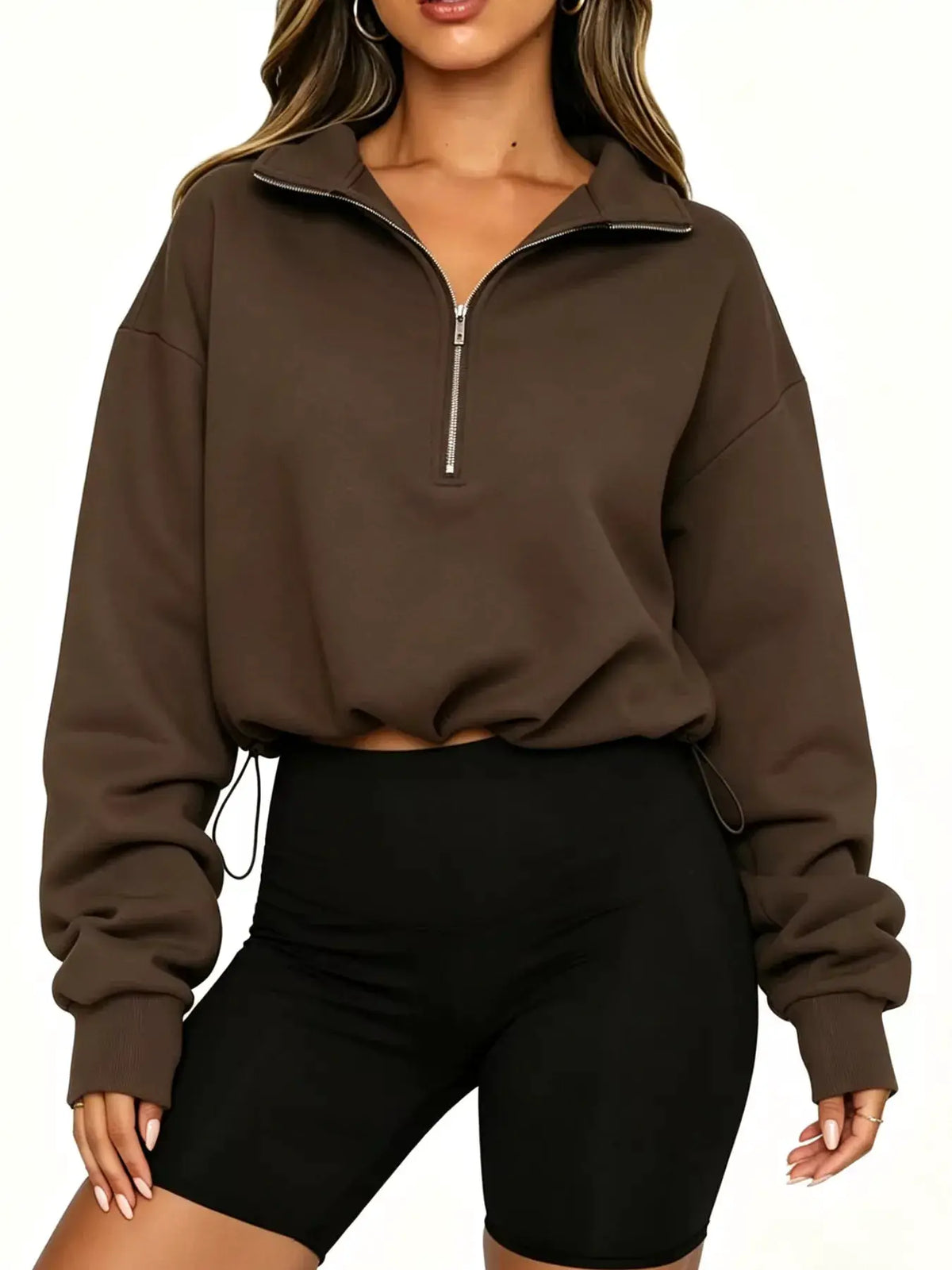 Half Zip Drawstring Hem Sweatshirt by Trendsi