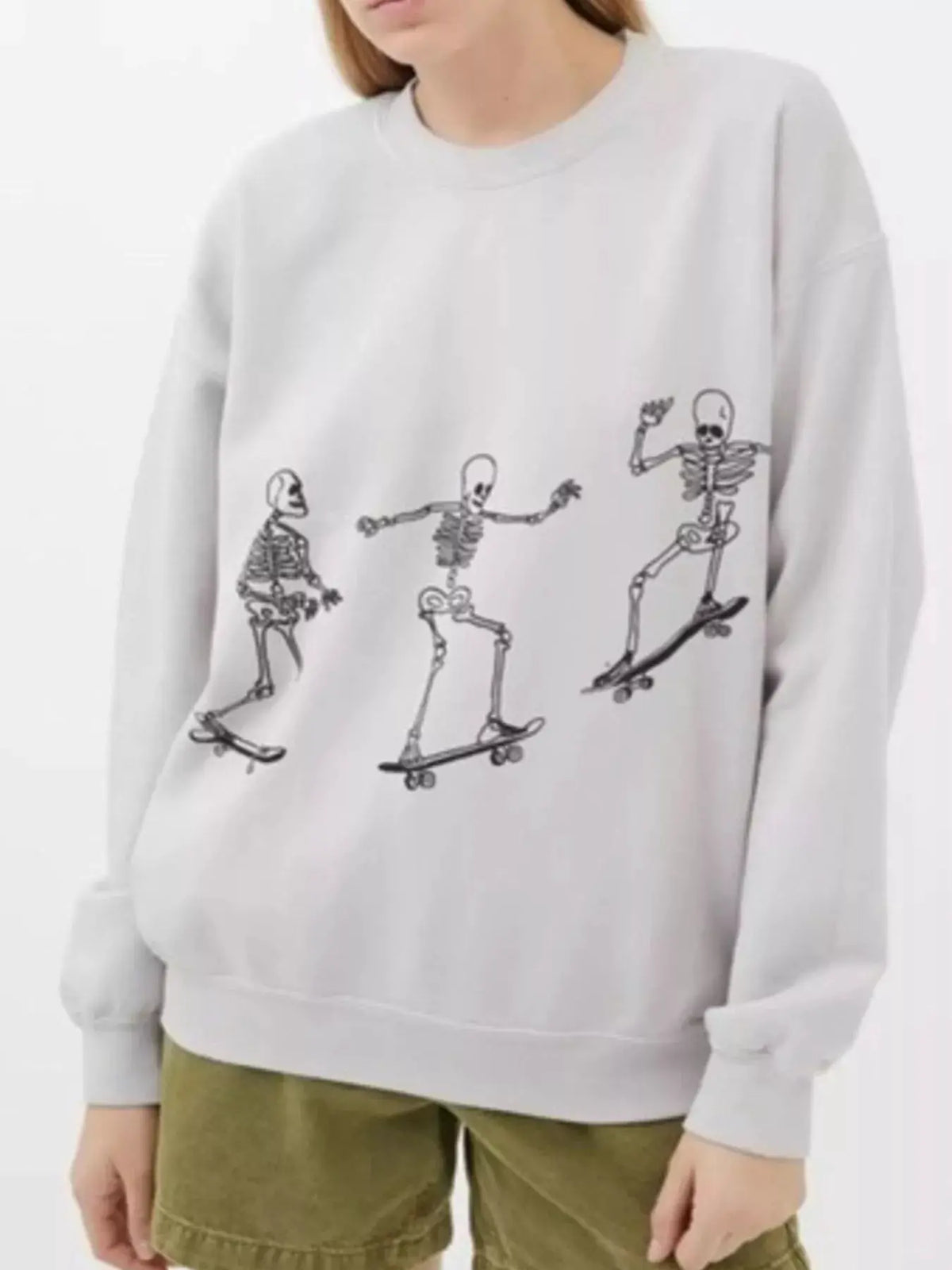 Skeleton Graphic Round Neck Sweatshirt by Trendsi