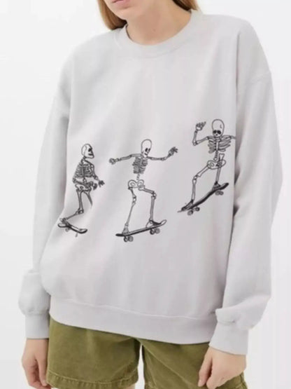 Skeleton Graphic Round Neck Sweatshirt by Trendsi