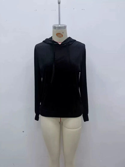 Full Size Velvet Kangaroo Pocket Hoodie Plus Size by Trendsi