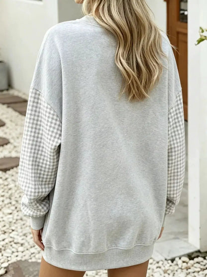 Contrast Gingham Long Sleeve Sweatshirt by Trendsi