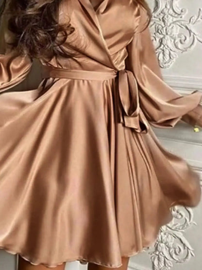 Satin Surplice Long Sleeve Mini Dress by Trendsi