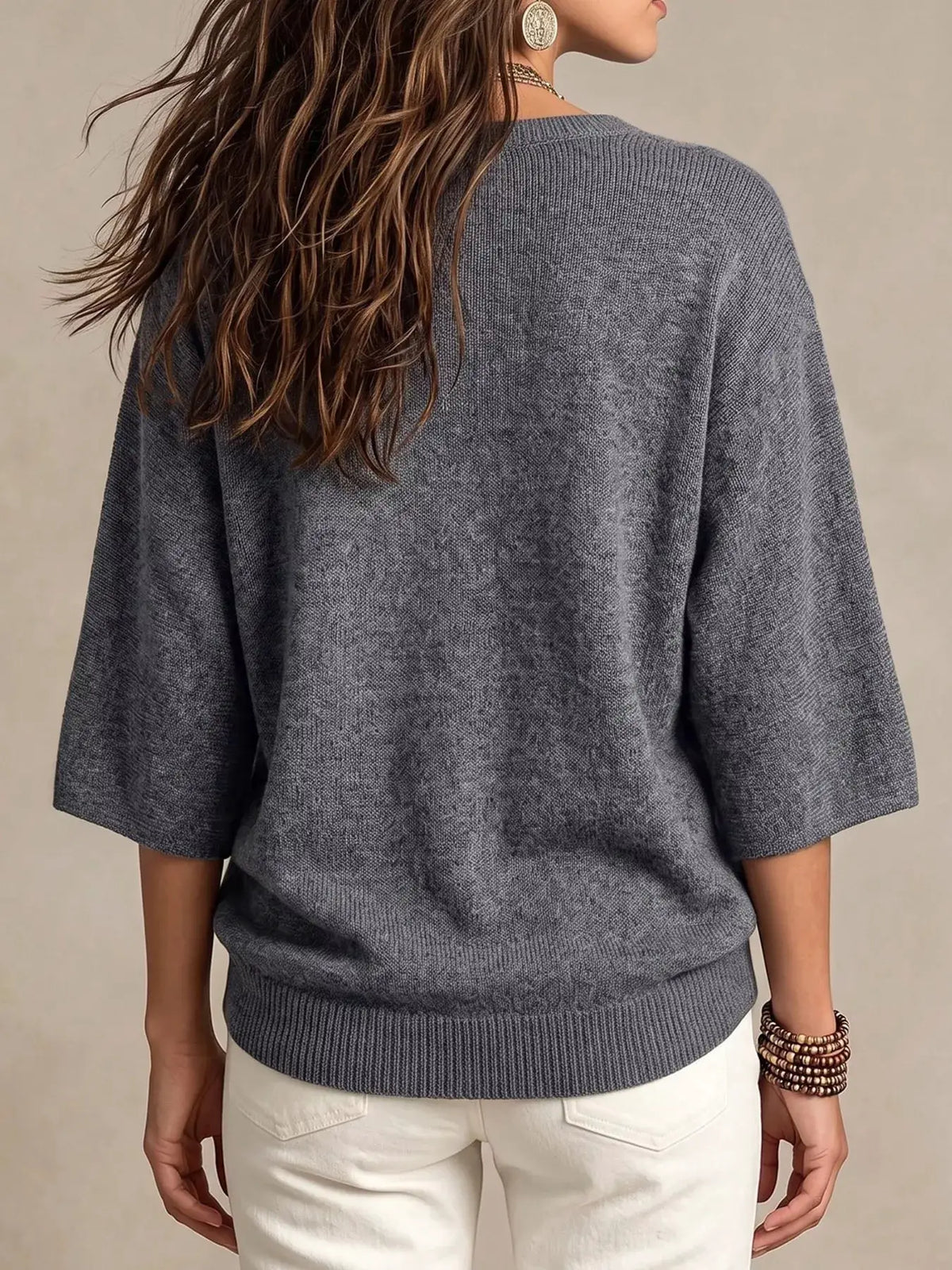 Round Neck 3/4 Sleeve Knit Top by Trendsi