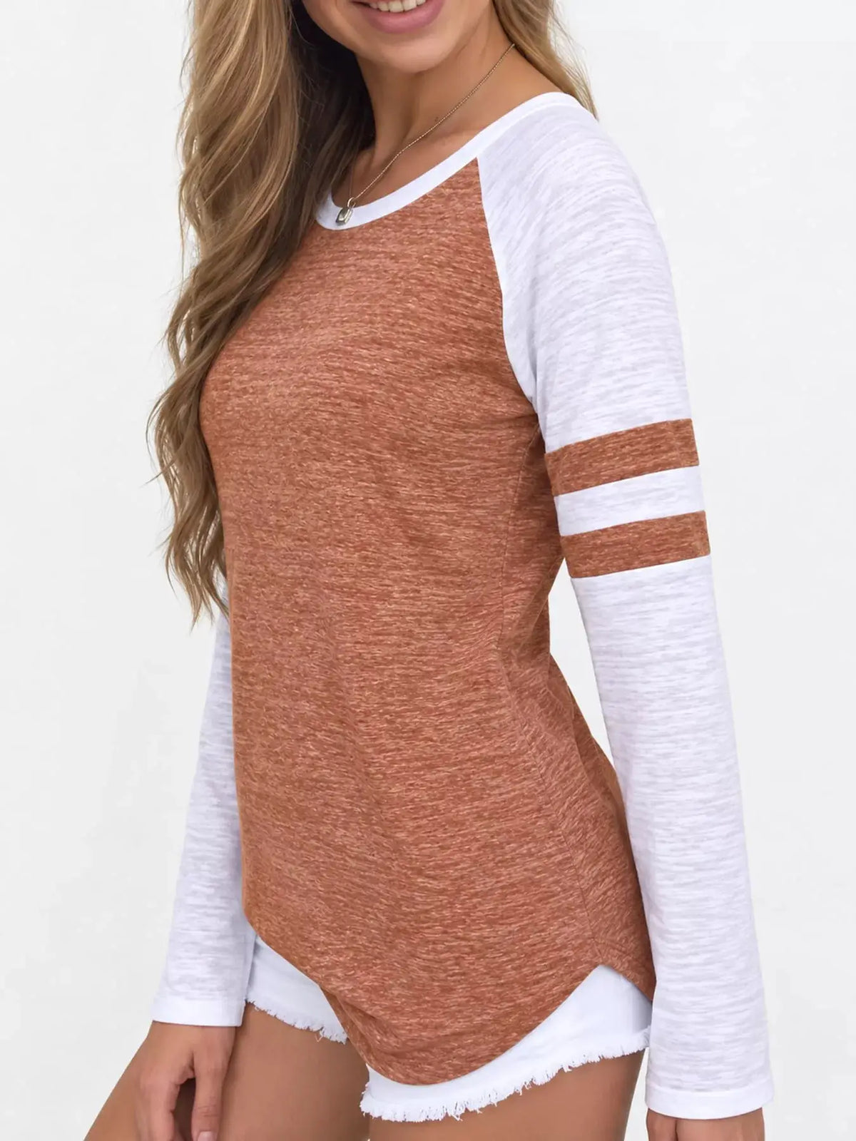 Full Size Color-Block Raglan Sleeve Striped T-Shirt Plus Size by Trendsi