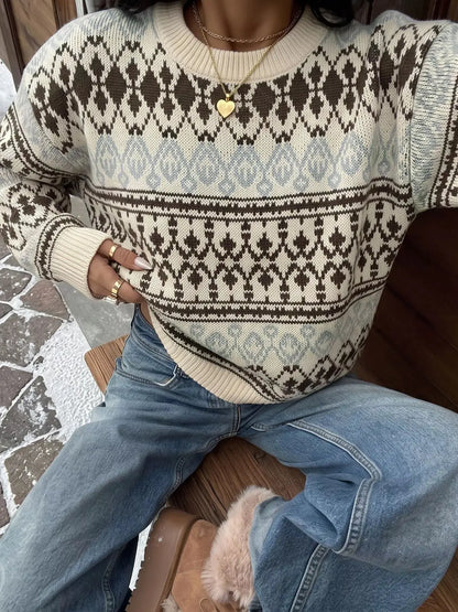 Fair Isle Pattern Crew Neck Sweater by Trendsi