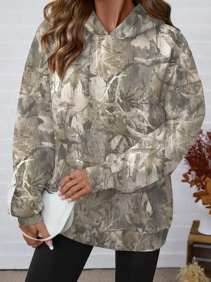 Printed Kangaroo Pocket Oversized Hoodie by Trendsi