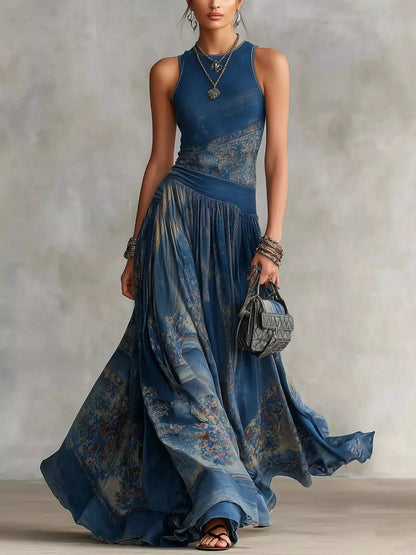 Printed Round Neck Sleeveless Maxi Dress by Trendsi