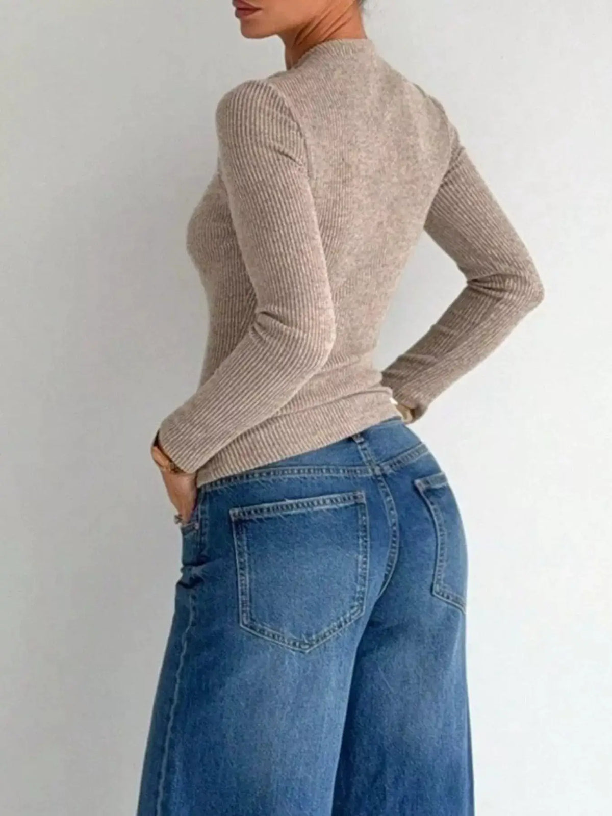 Ribbed Knit Long Sleeve T-Shirt with Metal Ring Cutout Detail by Trendsi