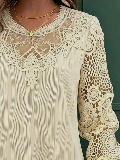 Lace Patchwork Long Sleeve Blouse by Trendsi