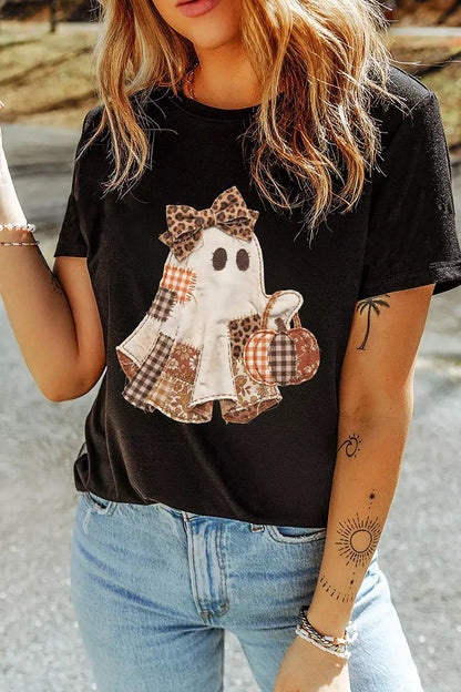 Full Size Halloween Ghost Applique Short Sleeve T-Shirt Plus Size by Trendsi