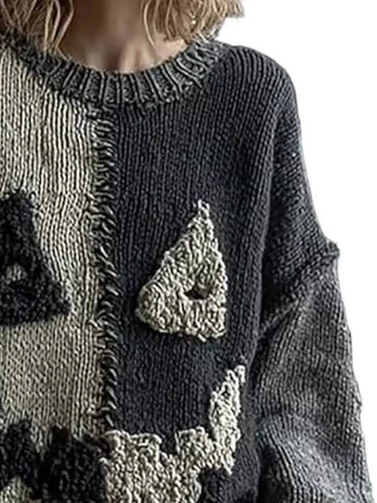 Full Size Color Block Oversized Dropped Shoulder Sweater Plus Size by Trendsi