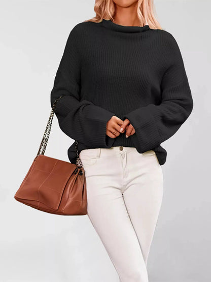 Mock Neck Dropped Shoulder Sweater by Trendsi