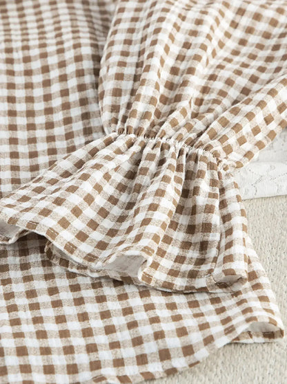 Gingham Ruffle-Trim Top and Pants Lounge Set by Trendsi