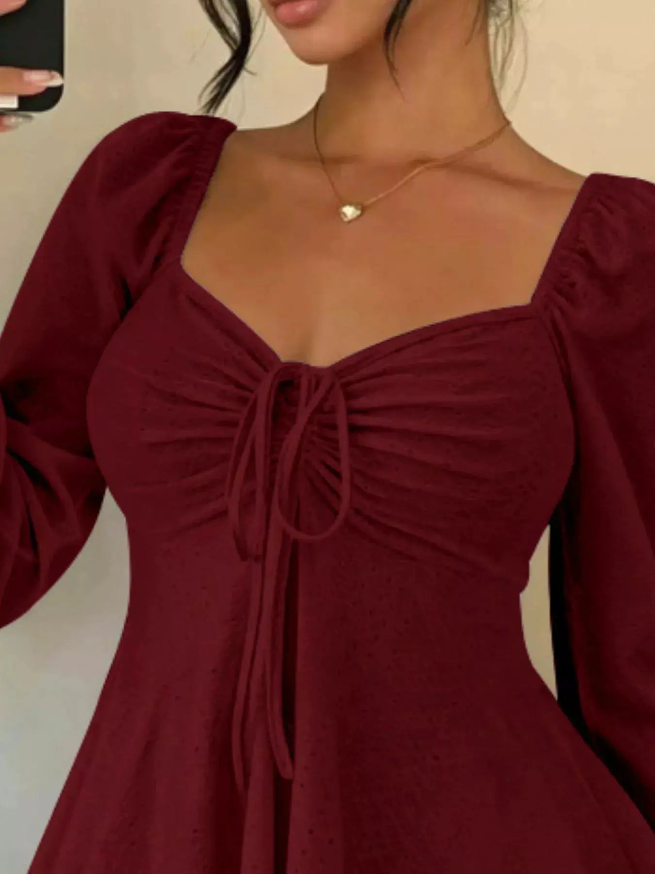 Ruched Sweetheart Neck Long Sleeve Top by Trendsi