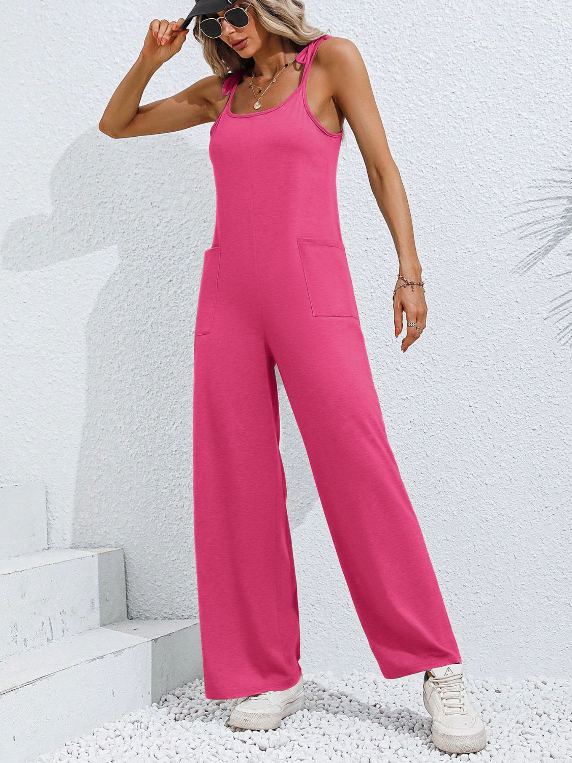 Scoop Neck Tie Shoulder Jumpsuit