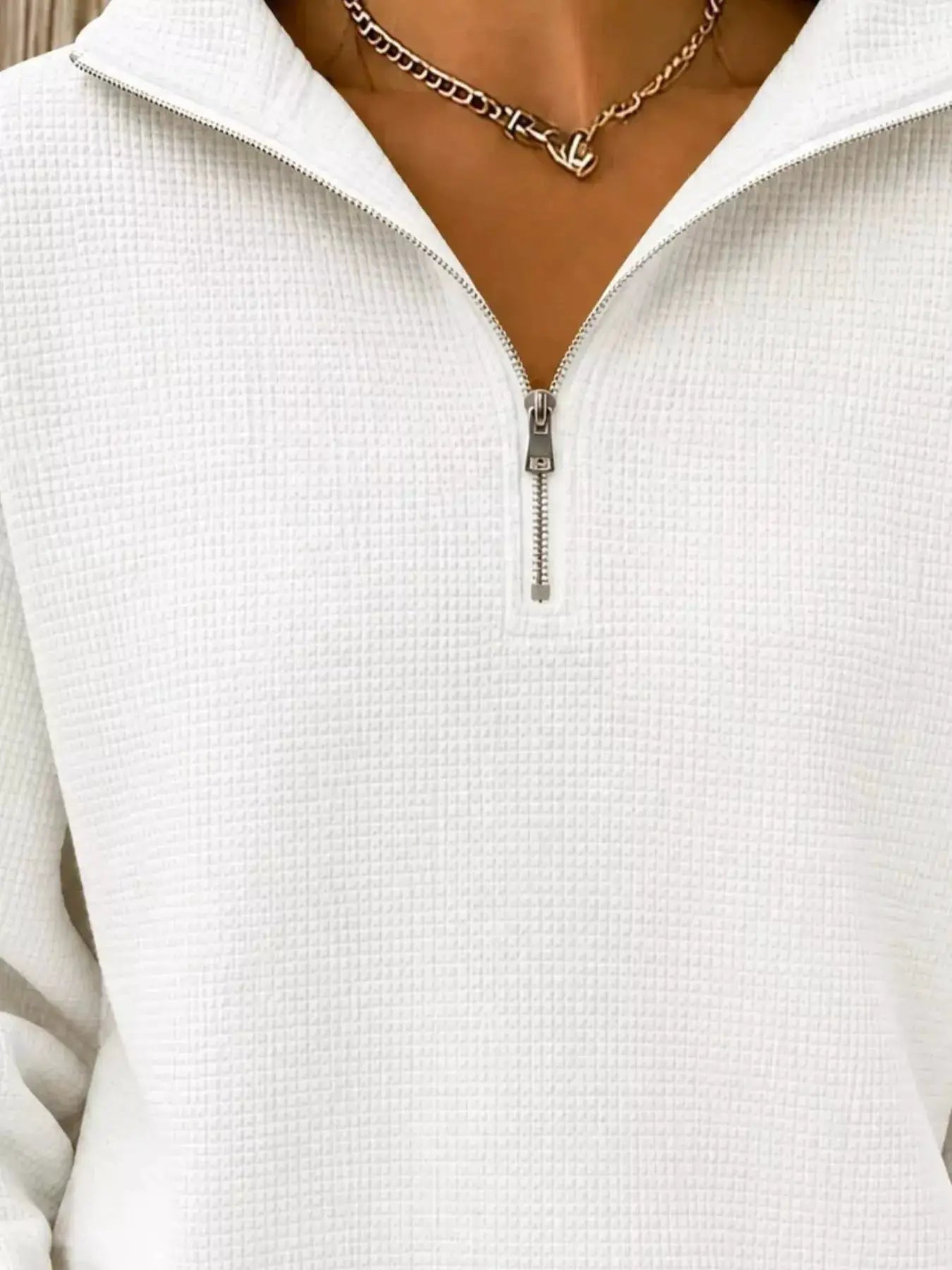 Full Size Waffle Knit Quarter-Zip Sweatshirt Plus Size by Trendsi