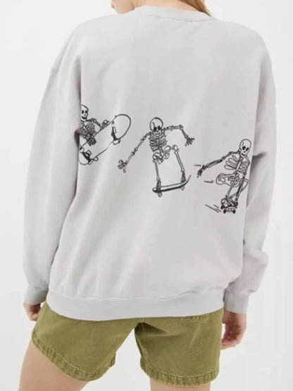 Skeleton Graphic Round Neck Sweatshirt by Trendsi