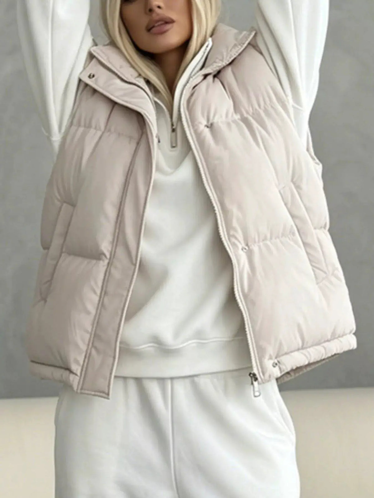 Snap-Button Placket Quilted Puffer Vest Coat by Trendsi