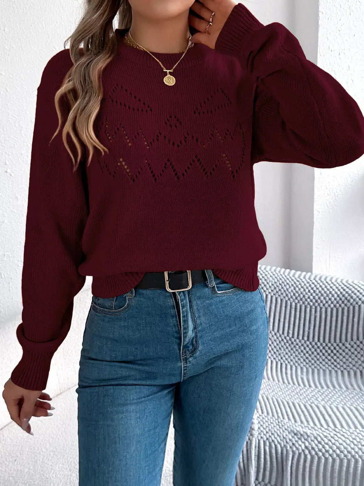 Halloween Pumpkin Face Knit Top by Trendsi