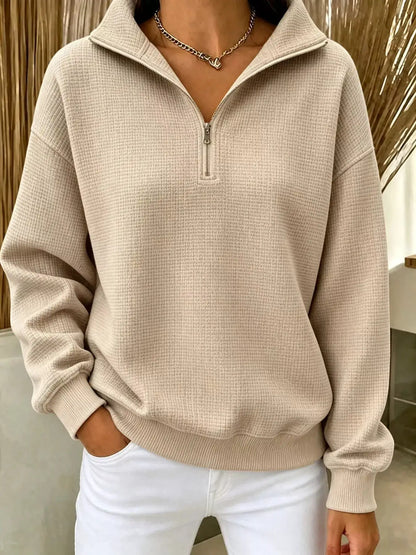Full Size Waffle Knit Quarter-Zip Sweatshirt Plus Size by Trendsi