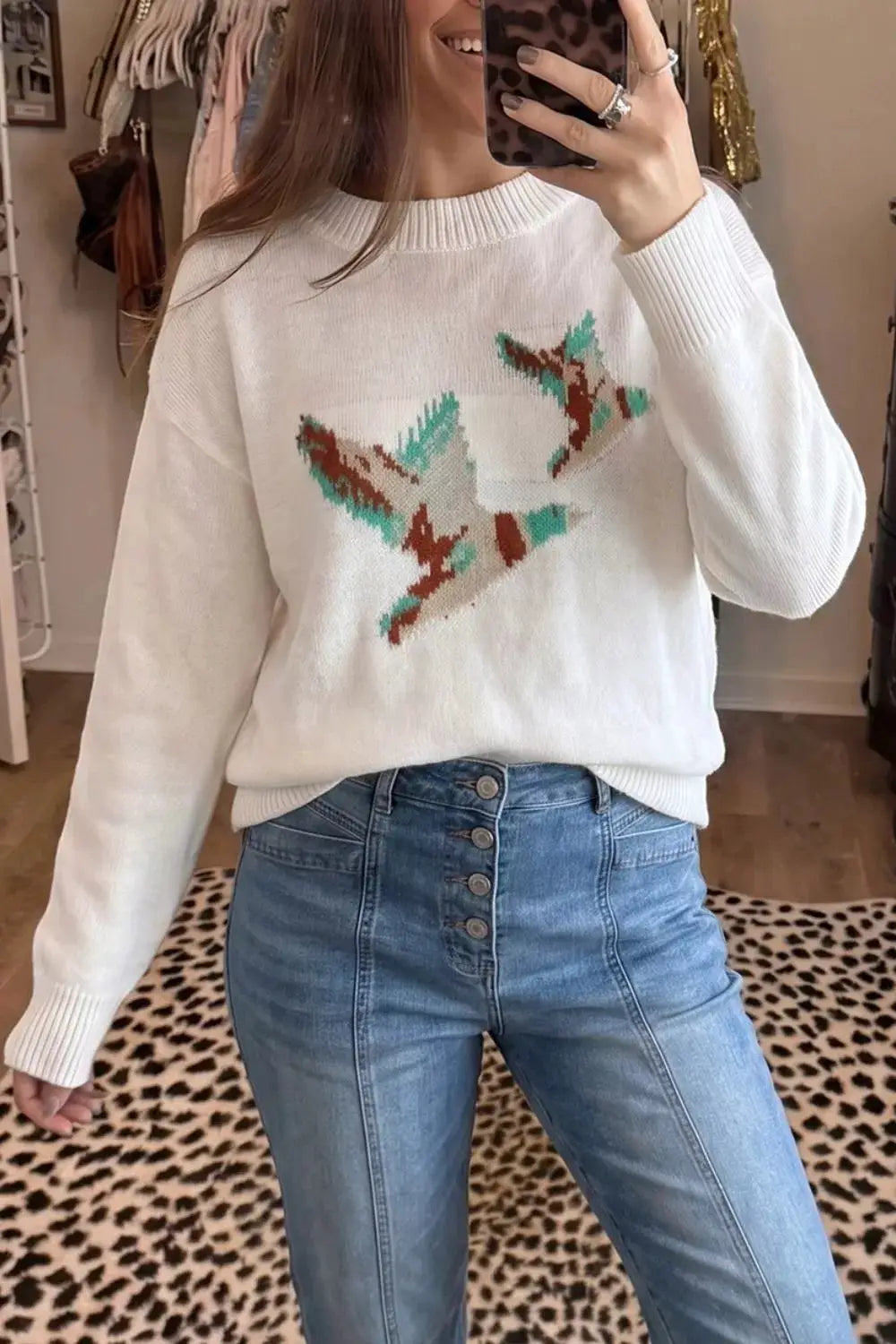Drop Shoulder Round Neck Long Sleeve Sweater by Trendsi