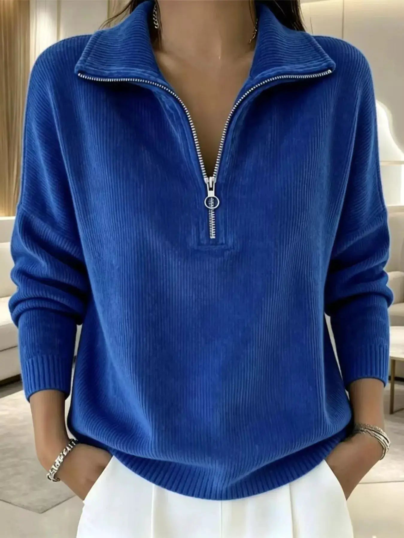 Full Size Corduroy Quarter-Zip Sweatshirt Plus Size by Trendsi
