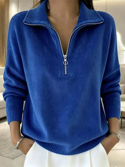 Full Size Corduroy Quarter-Zip Sweatshirt Plus Size by Trendsi