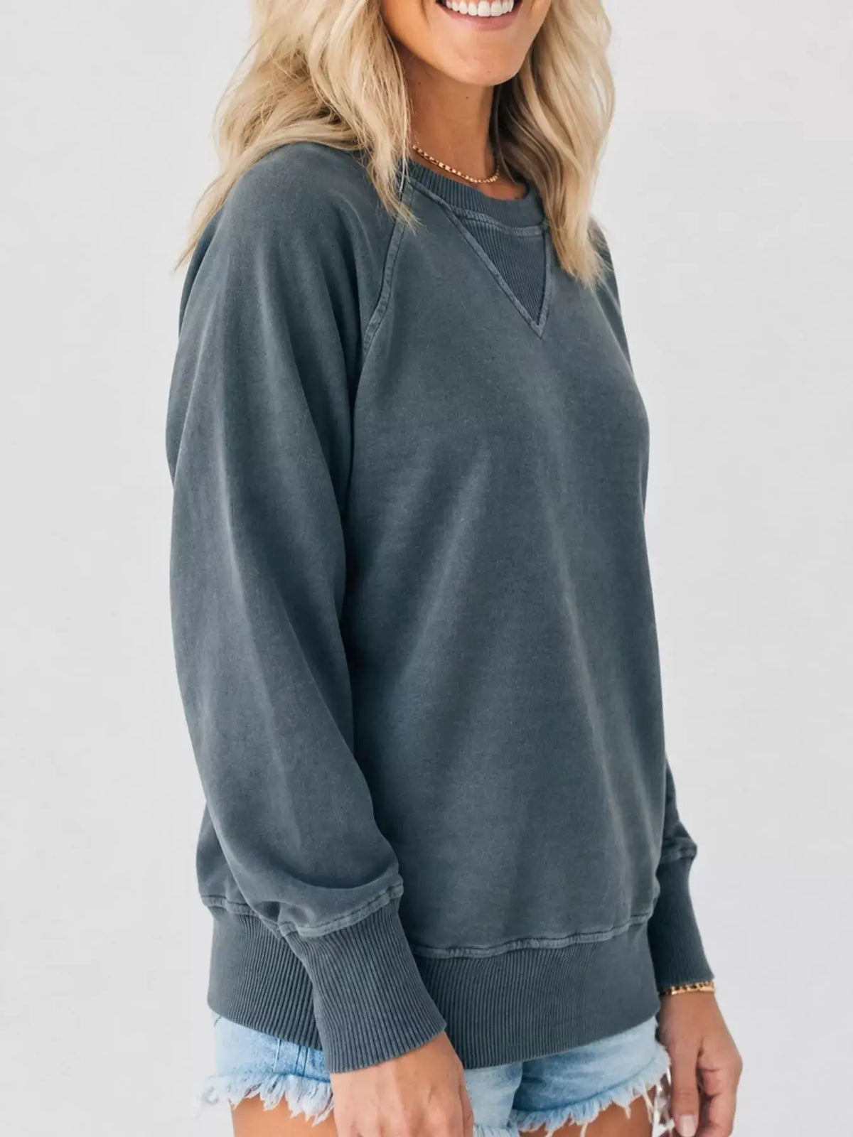 Crew Neck Raglan Sleeve Sweatshirt by Trendsi