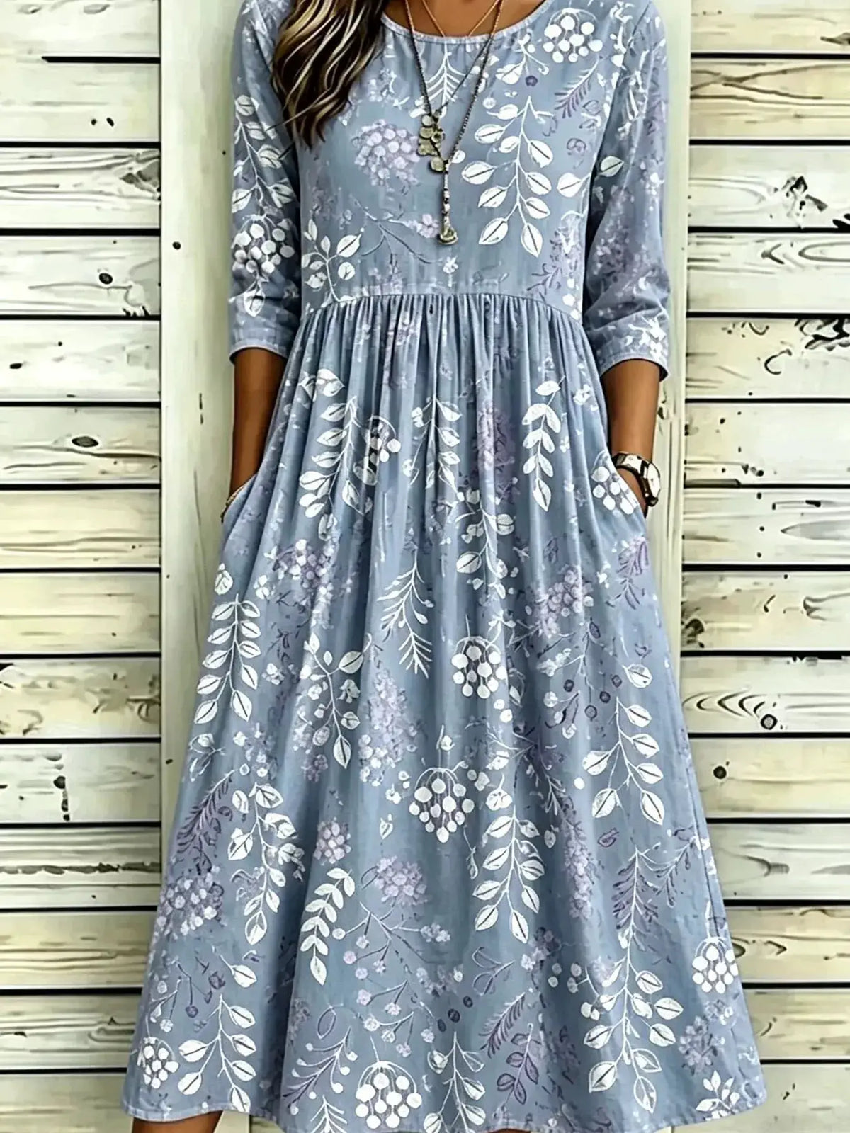 Full Size Printed Midi Dress with Pockets Plus Size by Trendsi