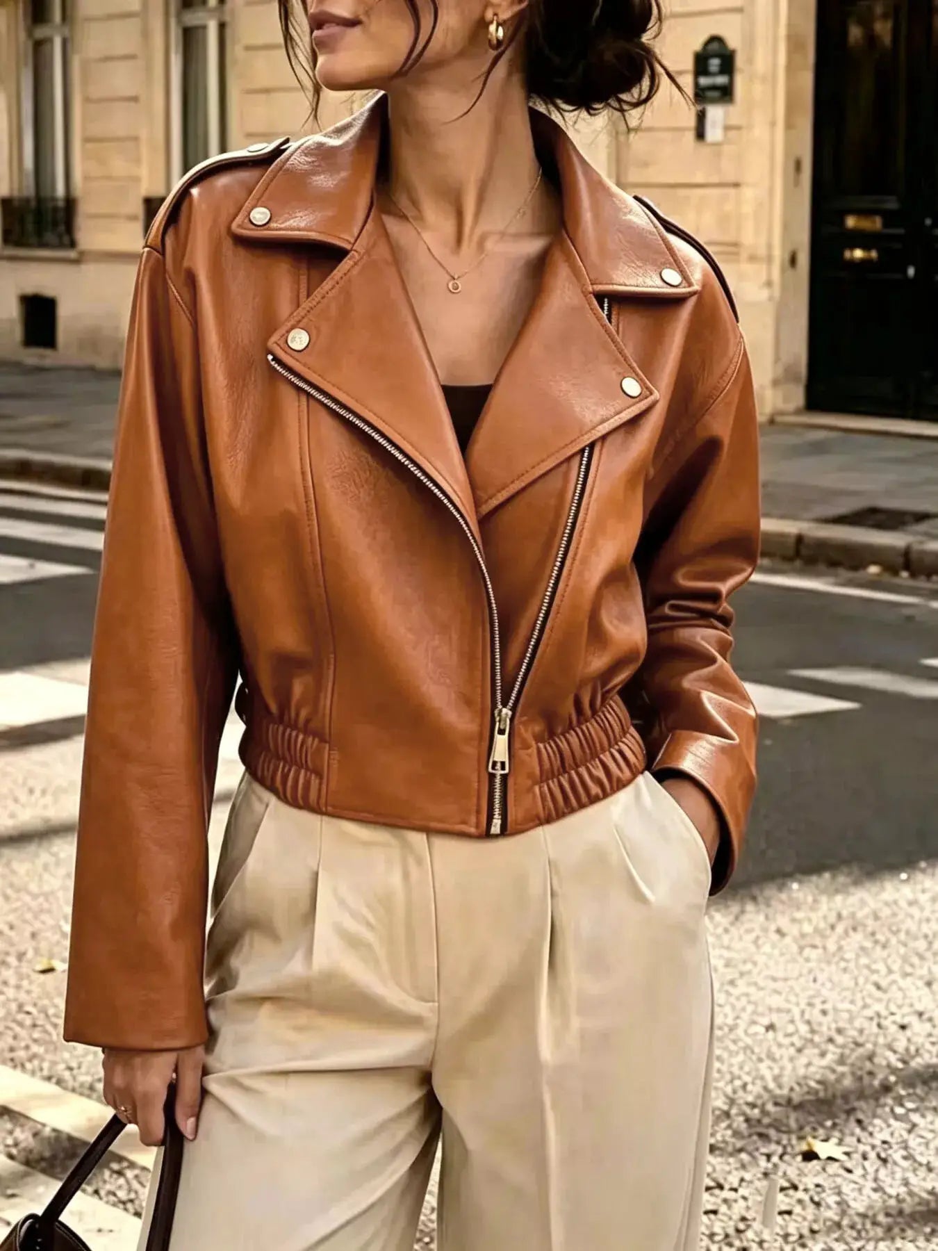 Faux Leather Zip Up Jacket by Trendsi