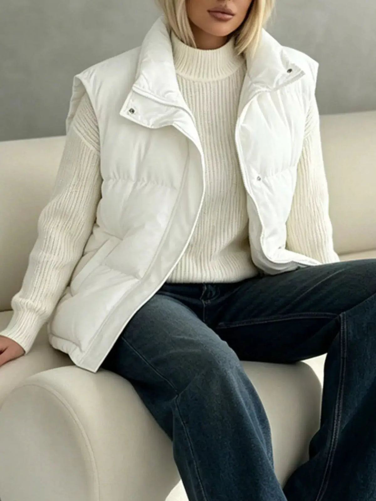 Snap-Button Placket Quilted Puffer Vest Coat by Trendsi