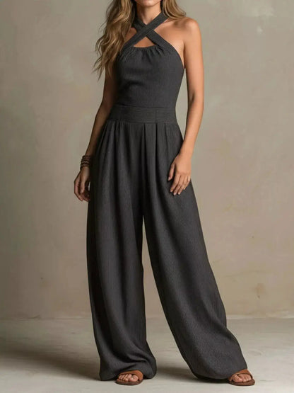 Full Size Halter Neck Wide-Leg Jumpsuit Plus Size by Trendsi