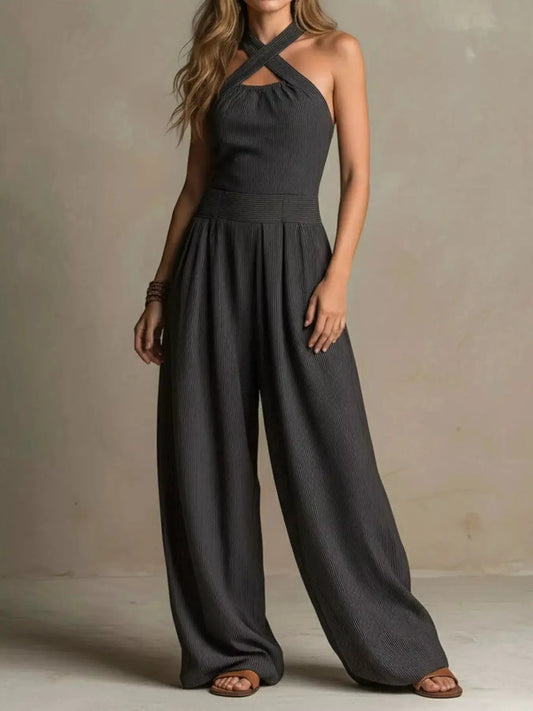 Full Size Halter Neck Wide-Leg Jumpsuit Plus Size by Trendsi