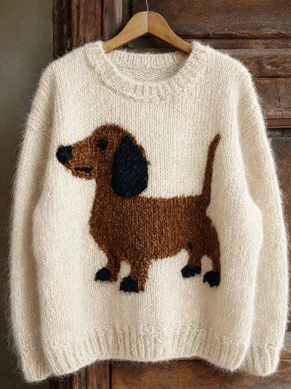 Dachshund Dropped Shoulder Sweater by Trendsi
