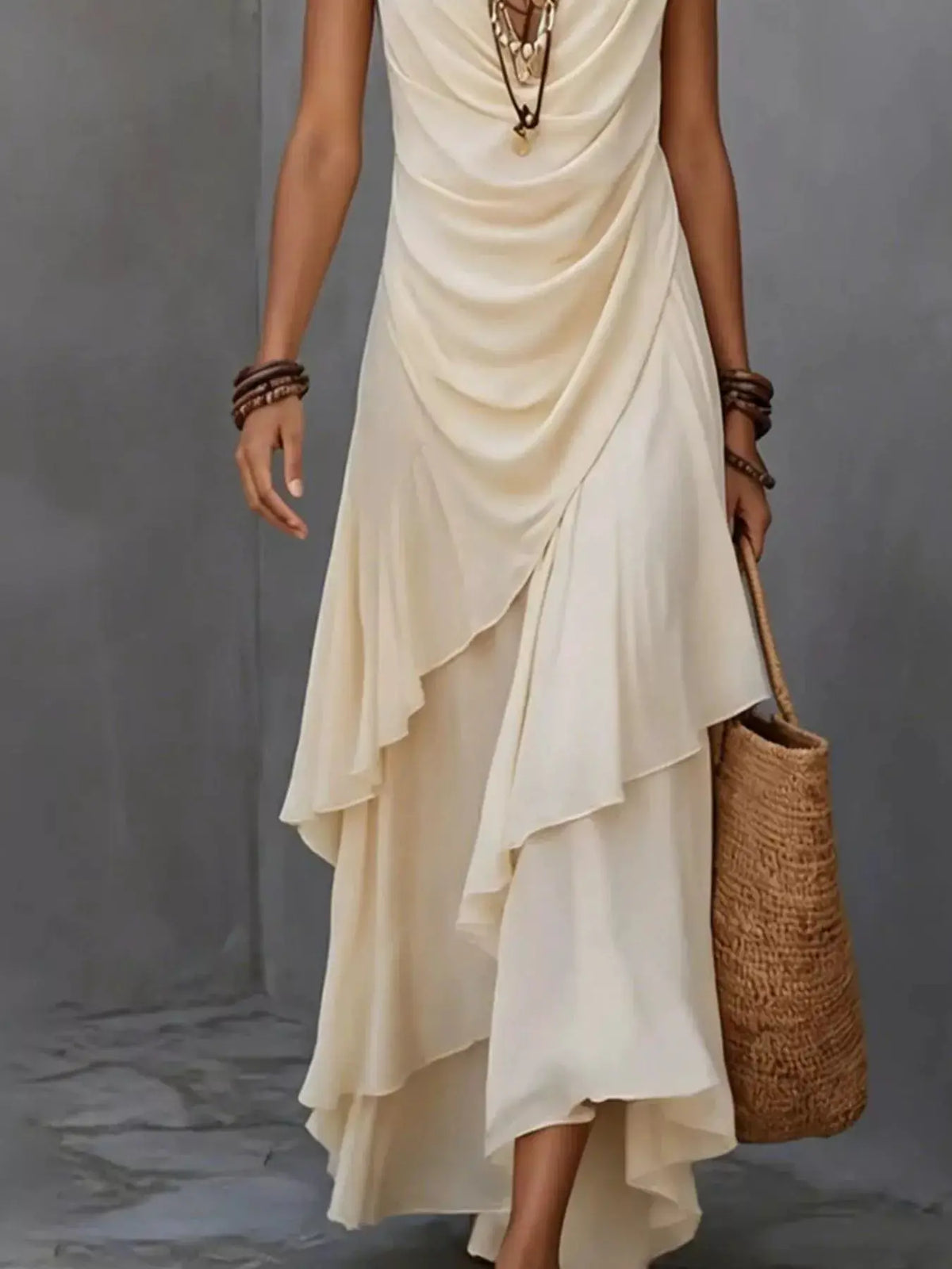 Sleeveless Layered Ruffle Hem Maxi Dress by Trendsi