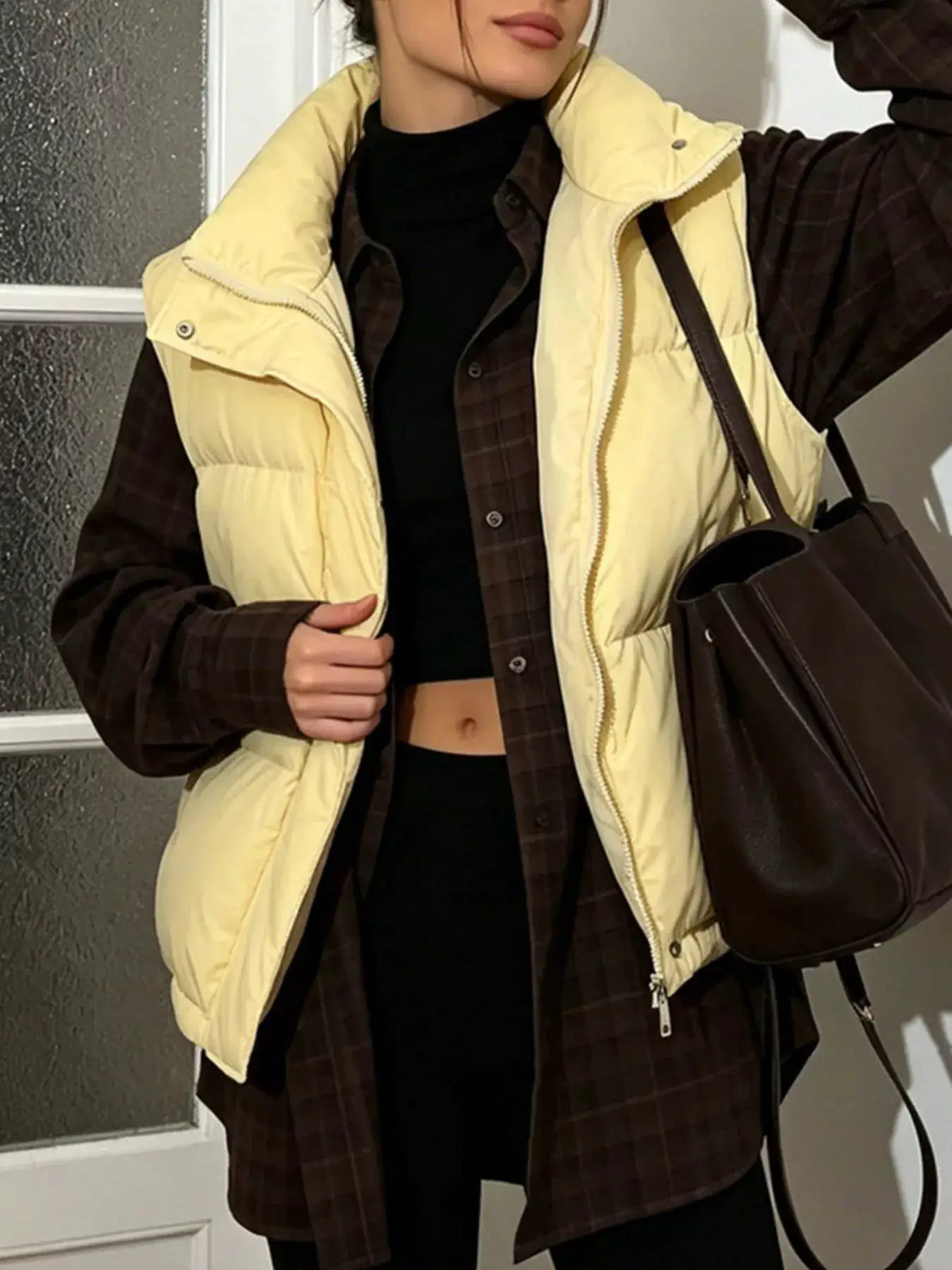 Snap-Button Placket Quilted Puffer Vest Coat by Trendsi